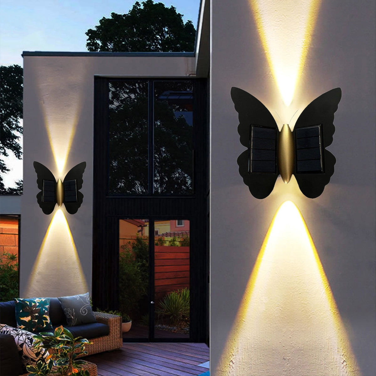 Solar Wall Lights Outdoor,Butterfly Shape Waterproof Pathway Lighting,Warm LED Garden Decor for Stairs Patio Courtyard,Modern Wall Wash Effect Landscape Light Holiday Gifts