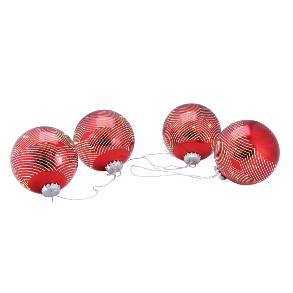 Indoor/Outdoor Battery-Operated LED Shatterproof Ball Christmas Ornaments, Metallic Red, 4 Count, by Holiday Time
