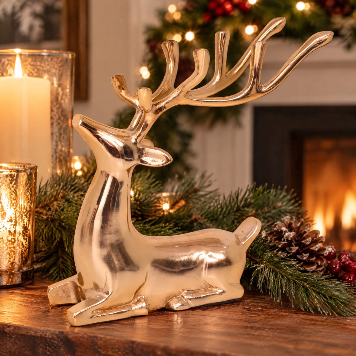 Aluminum Sitting Reindeer Christmas Decoration, Gold, 11", by Holiday Time