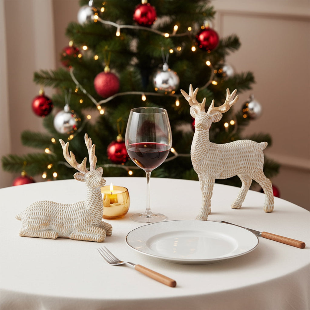 Ayieyill 5PCS Tree and Reindeer Decoration, Christmas Tree Reindeer Figurines, Christmas Decortion Indoor (Rose Gold)