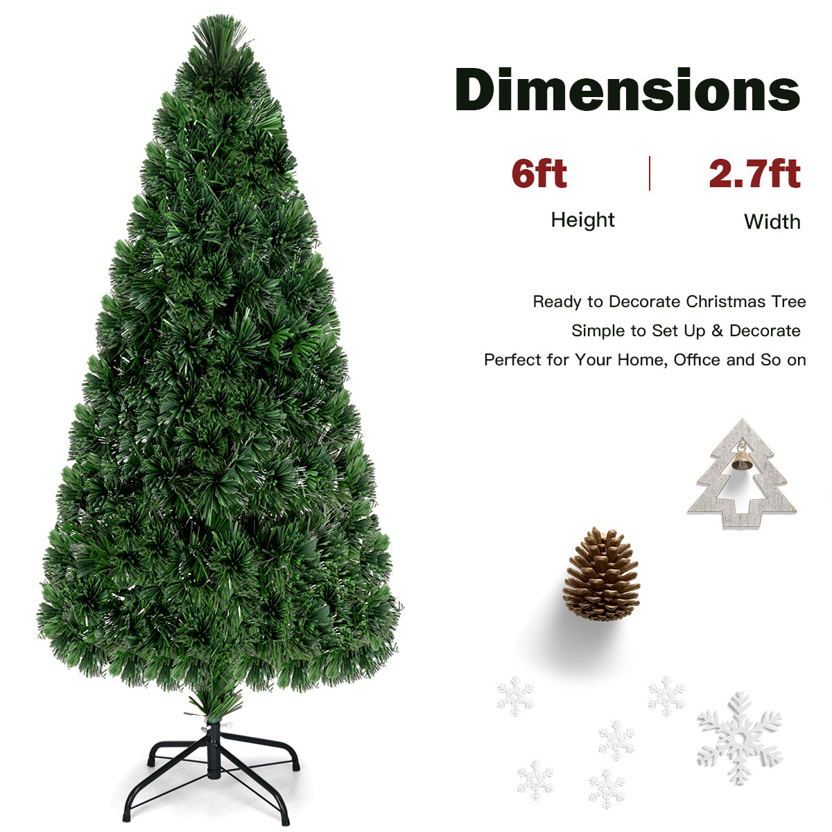 Topbuy 6'Pre-Lit Fiber Optic Artificial PVC Christmas Tree w/ Metal Stand (Indoor/Outdoor)