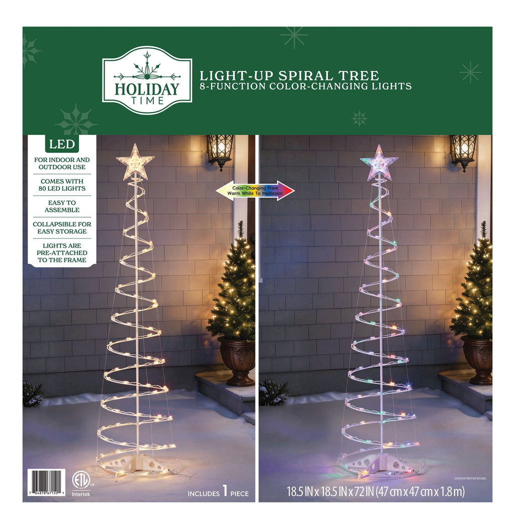 Indoor/Outdoor LED 8-Function Color-Changing Spiral Christmas Tree, Cool White to Multicolor, 6', by Holiday Time