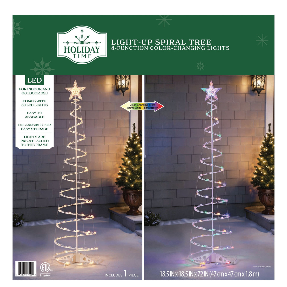 Indoor/Outdoor LED 8-Function Color-Changing Spiral Christmas Tree, Cool White to Multicolor, 6', by Holiday Time