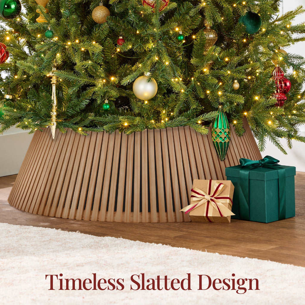 Best Choice Products 36in Christmas Tree Collar, Solid Wood Slatted Tree Skirt Holiday Accessory for Home - Walnut