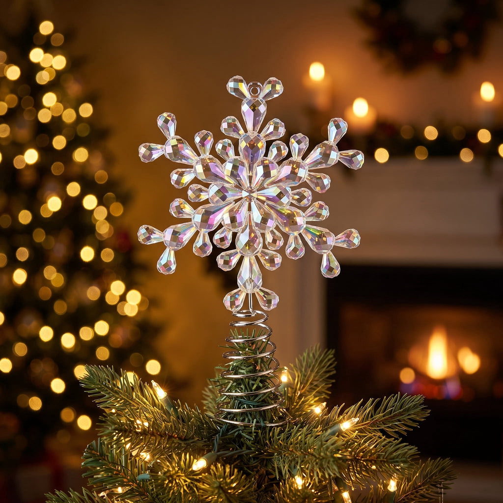 Mini Snowflake Christmas Tree Topper, Iridescent, 7", by Holiday Time