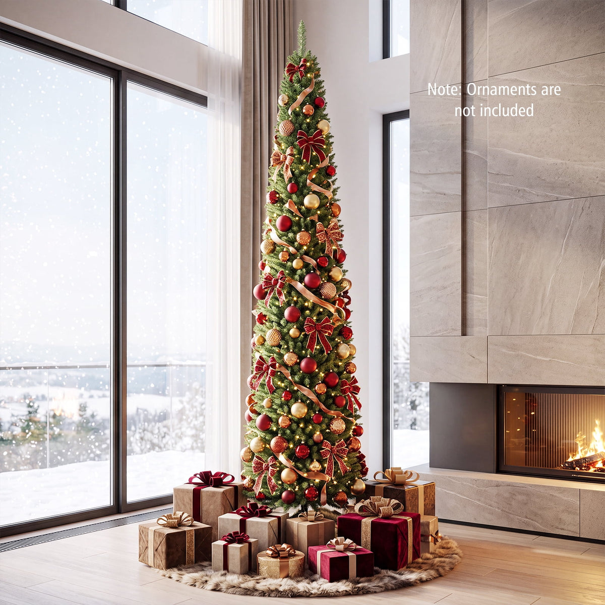 Costway 5 FT Pre-Lit Pencil Christmas Tree with 150 LED Lights & 296 Branch Tips Party