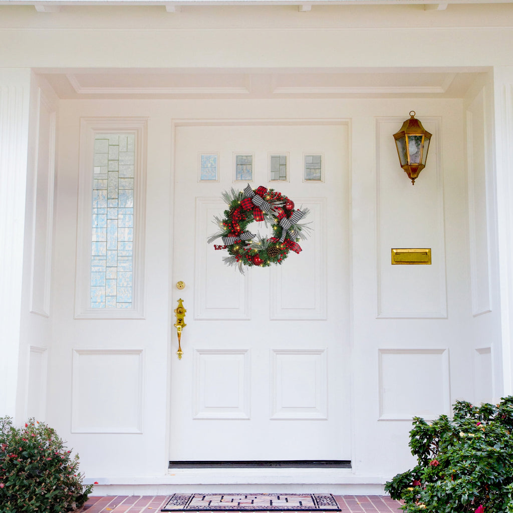 Northlight Pre-Lit Plaid and Houndstooth Artificial Christmas Wreath - 24" - Warm White Lights