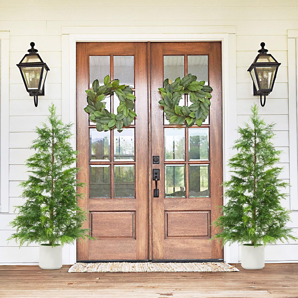2 Pack 4Ft Artificial Cedar Topiary Trees for Front Porch Decor, Artificial Christmas Tree, Uv Rated Potted Plants, FauxPlants for Entryway, Living Room, Office, Apartment