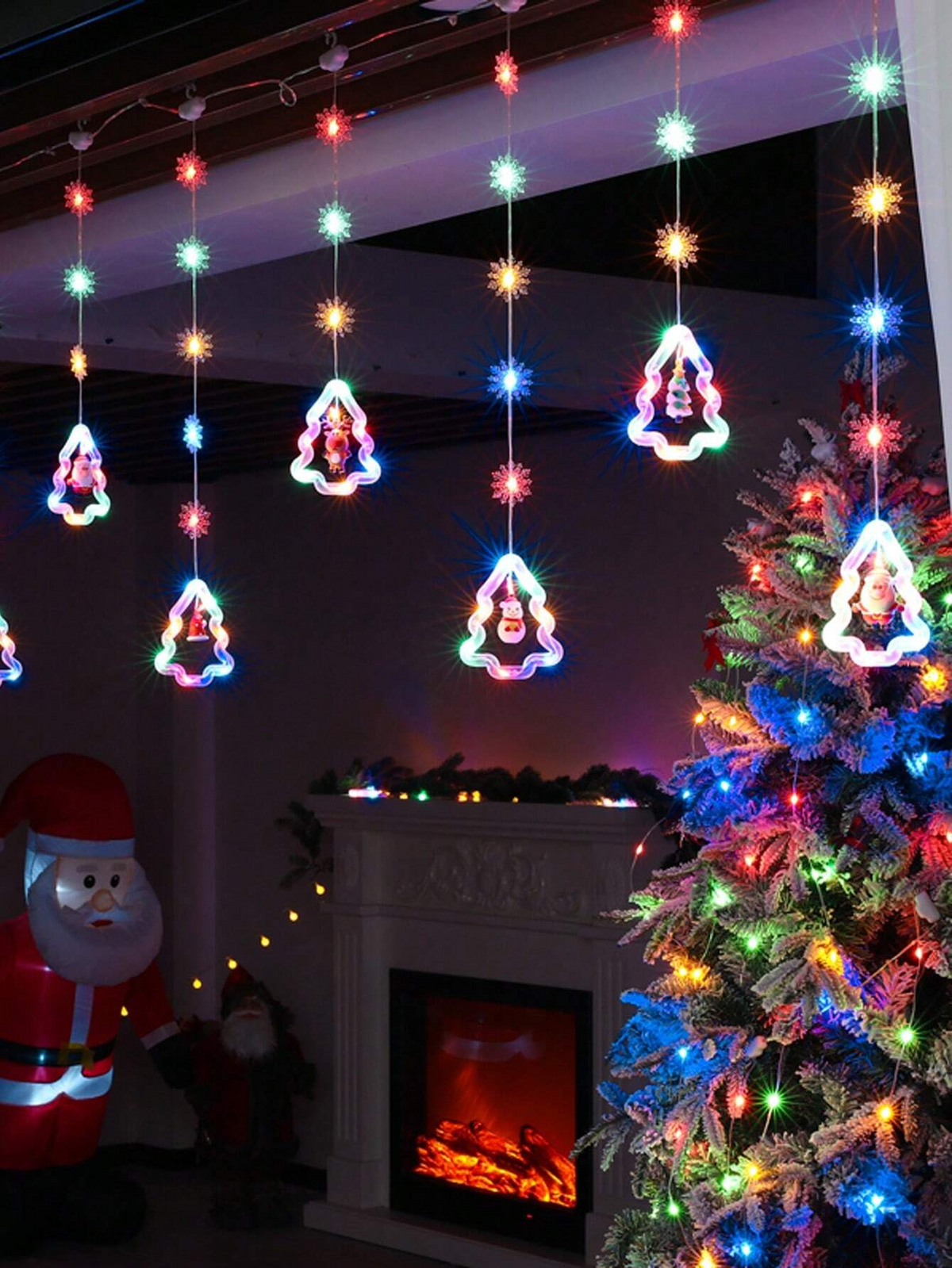 WILLED Christmas String Lights, 120 LED Window Curtain Lights with Christmas Ornaments, 9.8ft USB Powered Warm White Waterproof Fairy Lights Indoor Outdoor for Xmas Tree Patio Garden Party Home Decor