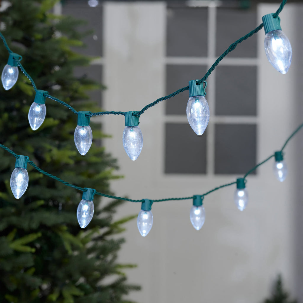 Indoor/Outdoor 25-Count LED Ultra Bright C9 Christmas String Lights, Warm White, Green Wire, 14', by Holiday Time