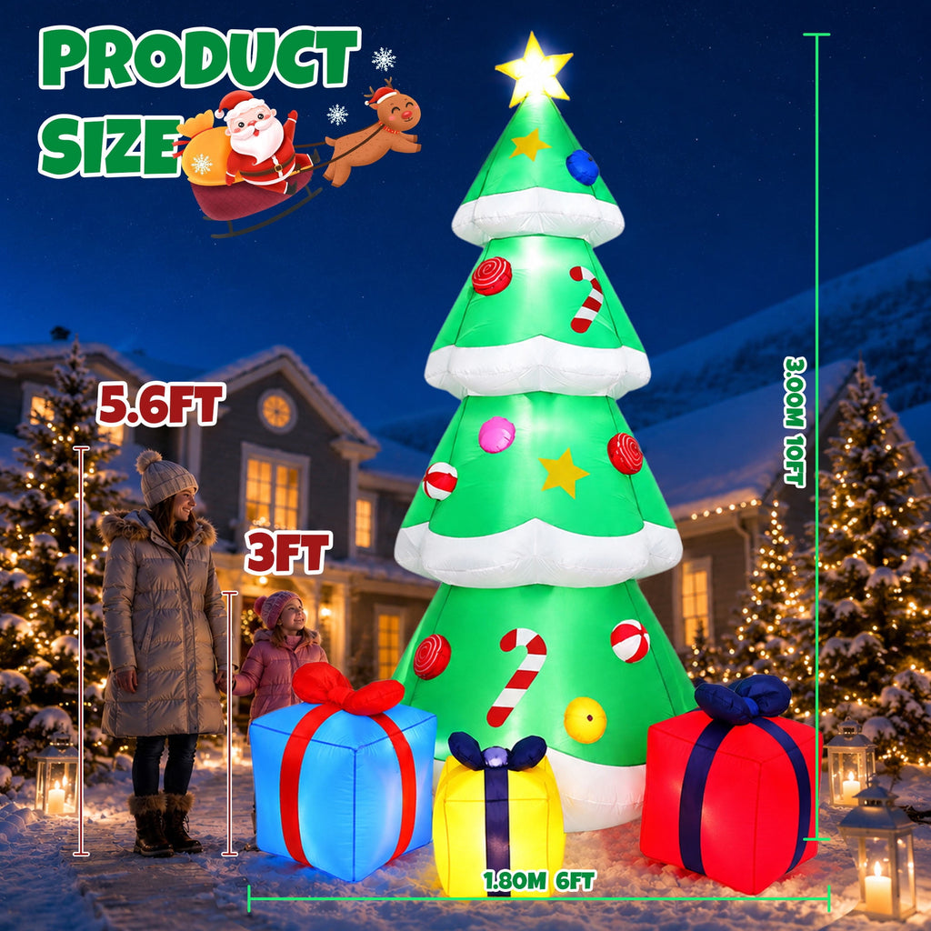 Goosiay 10FT Christmas Inflatables Tree with Built-In LED Lights and Gift Boxes, Giant Xmas Blow Up Tree Yard Decoration for Outdoor Yard Garden Lawn Decor,Green