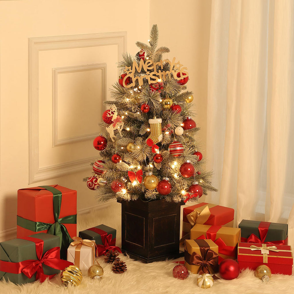 Danolapsi 3ft Pre-Lit Christmas Tree, Artificial Christmas Trees with 78 LED Lights, Snow Flocked Prelit Xmas Tree with Lighting Base, Battery Operated & Timer Function, Christmas Decoration for Home