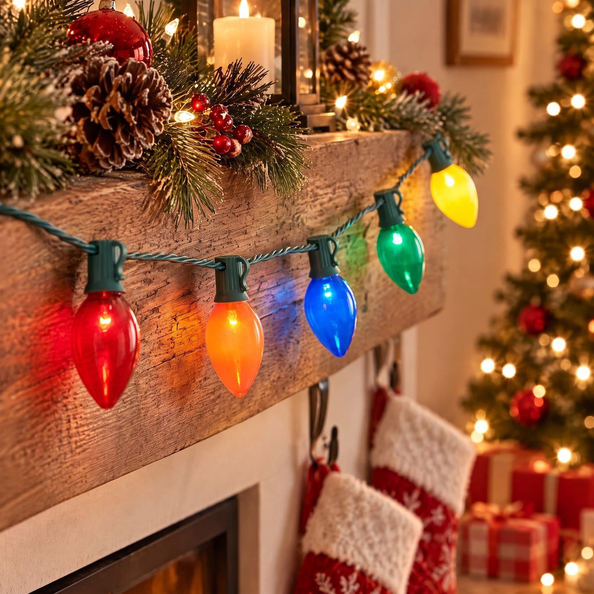 Indoor/Outdoor 100-Count LED Smooth C9 Christmas String Lights, Multicolor, Green Wire, 57', by Holiday Time