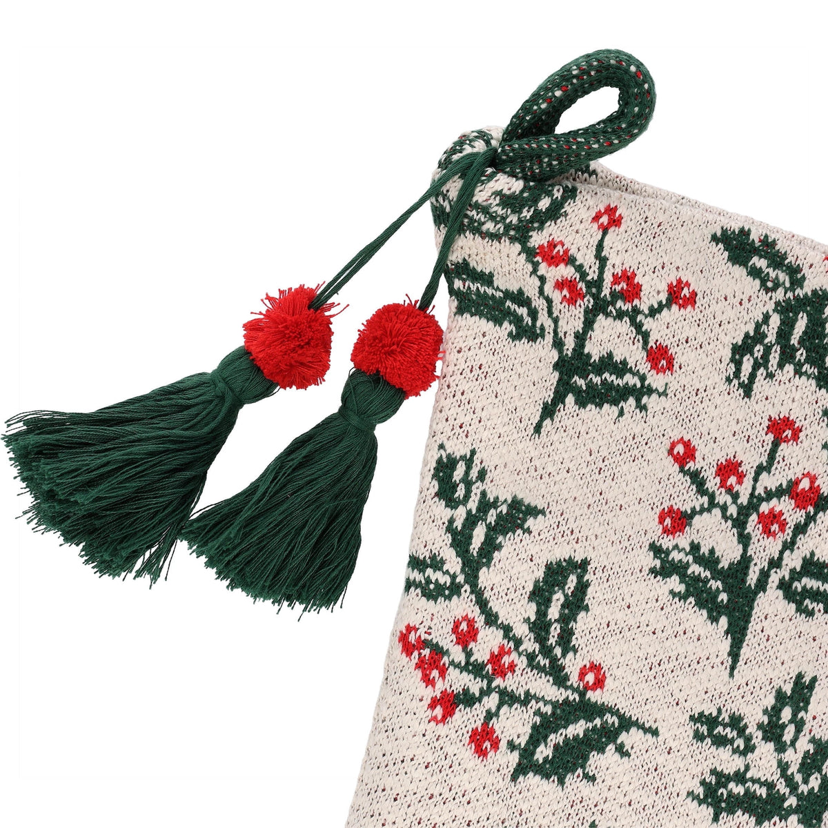 Holly Leaf Christmas Stocking, Multicolor, 19", by Holiday Time