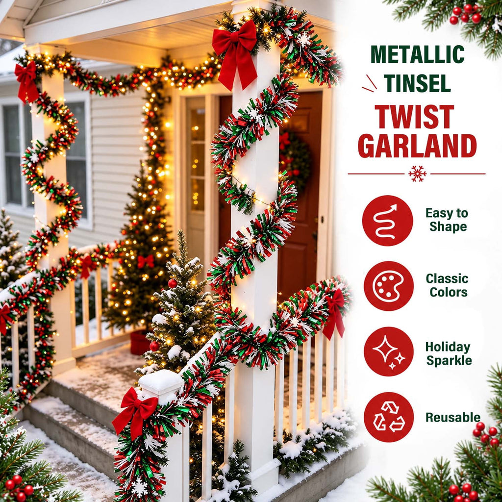 Ayieyill 33ft Tinsel Garland Hanging Christmas Tree Garland for Christmas Tree Decorations Indoor, Iridescent