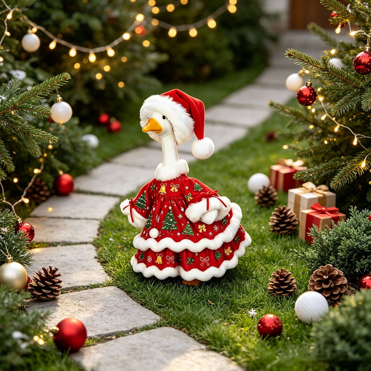 Aurorax Christmas Goose Clothes for Cement Goose Porch Goose 23"/17",Porch Goose Outfit 19 inch,Red Holiday Porch Goose Clothing Accessories for Garden Lawn Yard