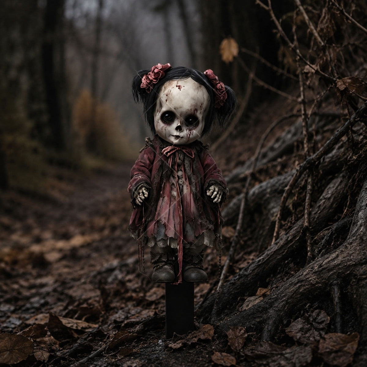 erdimoy 7.87in Tall Creepy Vintage Horror Doll Yard Stakes, 2D Waterproof Acrylic Spooky Ghost Doll Lawn Plug-In Ornaments, Scary Graveyard Garden Pathway Decor for Halloween Outdoor