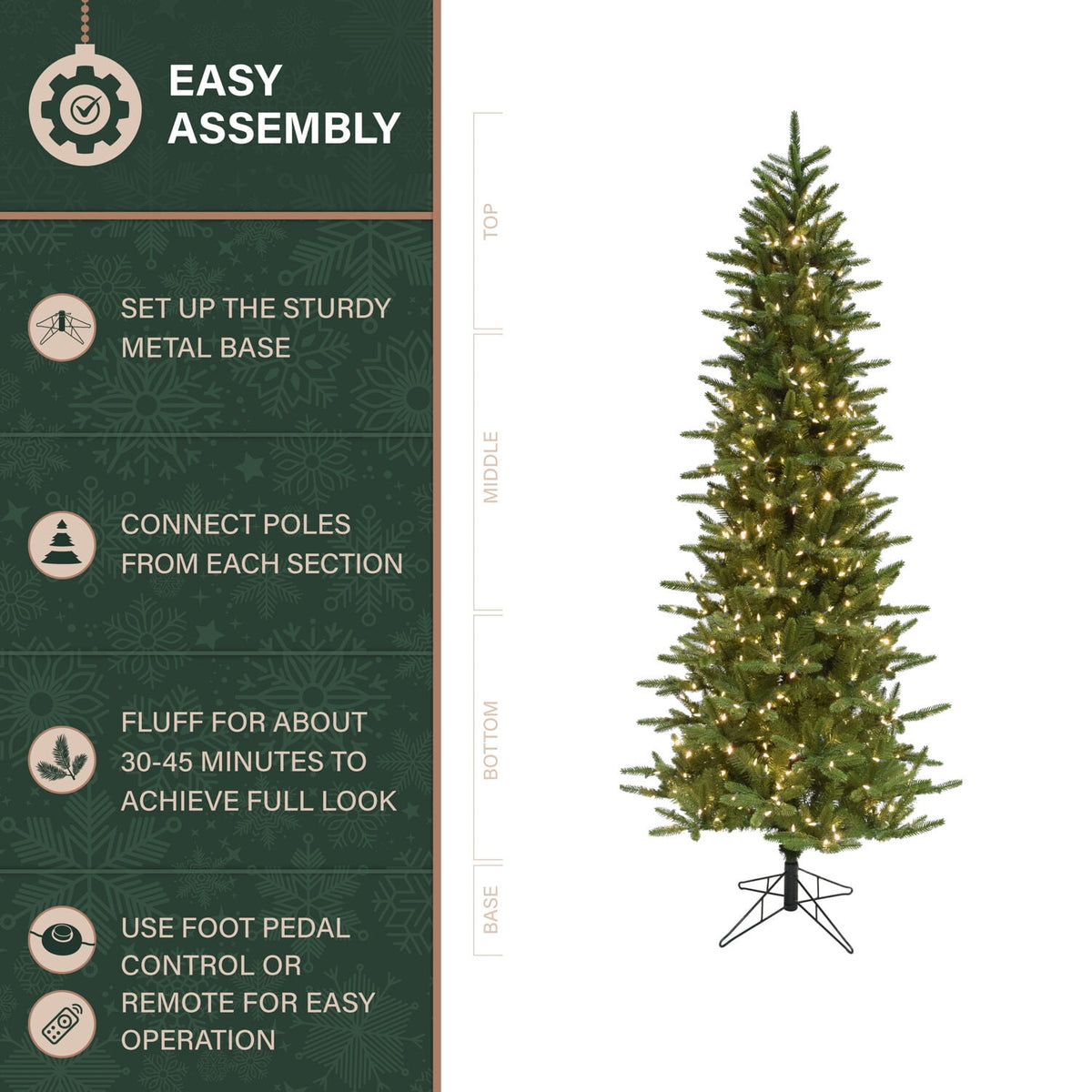 Fraser Hill Farm 6.5-Ft. Carmel Pine Slim Christmas Tree with White Incandescent Smart Lights, FFCP065-3GR