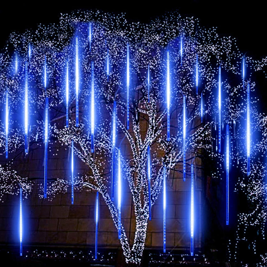 Rirool 20-Inch Blue Meteor Shower Lights, 10 Tubes 540 LED Cascading Falling Rain Christmas String Lights, IP65 Outdoor Plug-In Decor for Trees, Roof, Patio, Wedding and Holiday Display, 1 Set