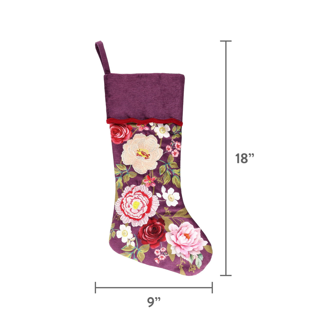 Velvet Floral Christmas Stocking, Purple, 18", by Holiday Time