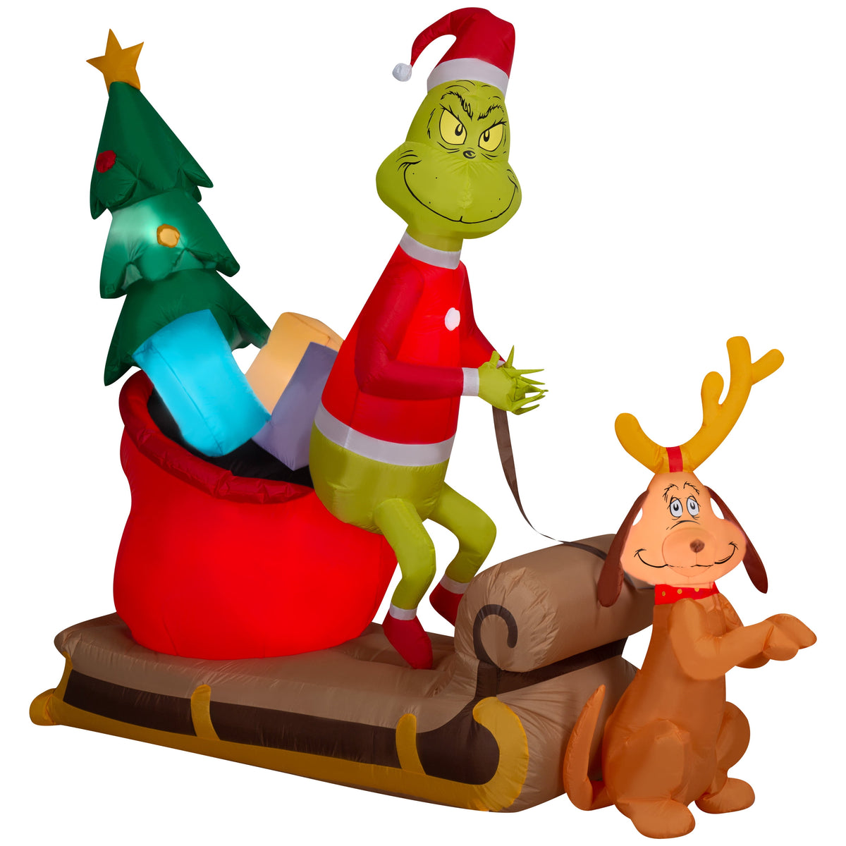 6.5 ft Grinch & Max Sleigh Christmas Airblown Yard Inflatable, Multicolor, by Dr. Seuss