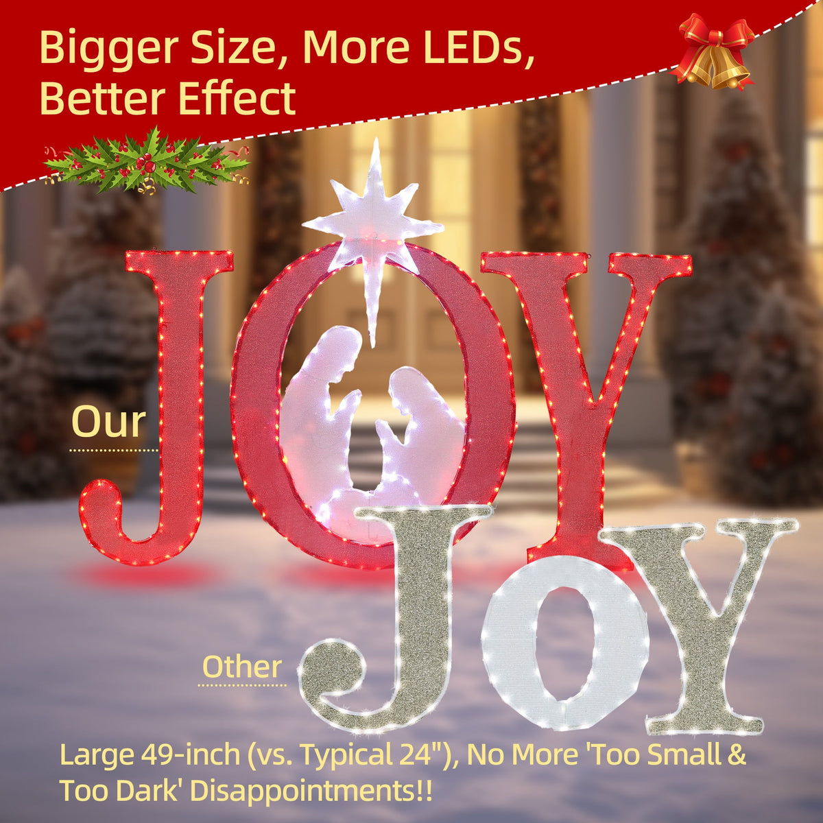 Starfree 49-inch Outdoor Nativity Decoration Lighted JOY Sign with Outdoor Christmas Yard Decorations Hanging and Standing Options for Porch & Garden