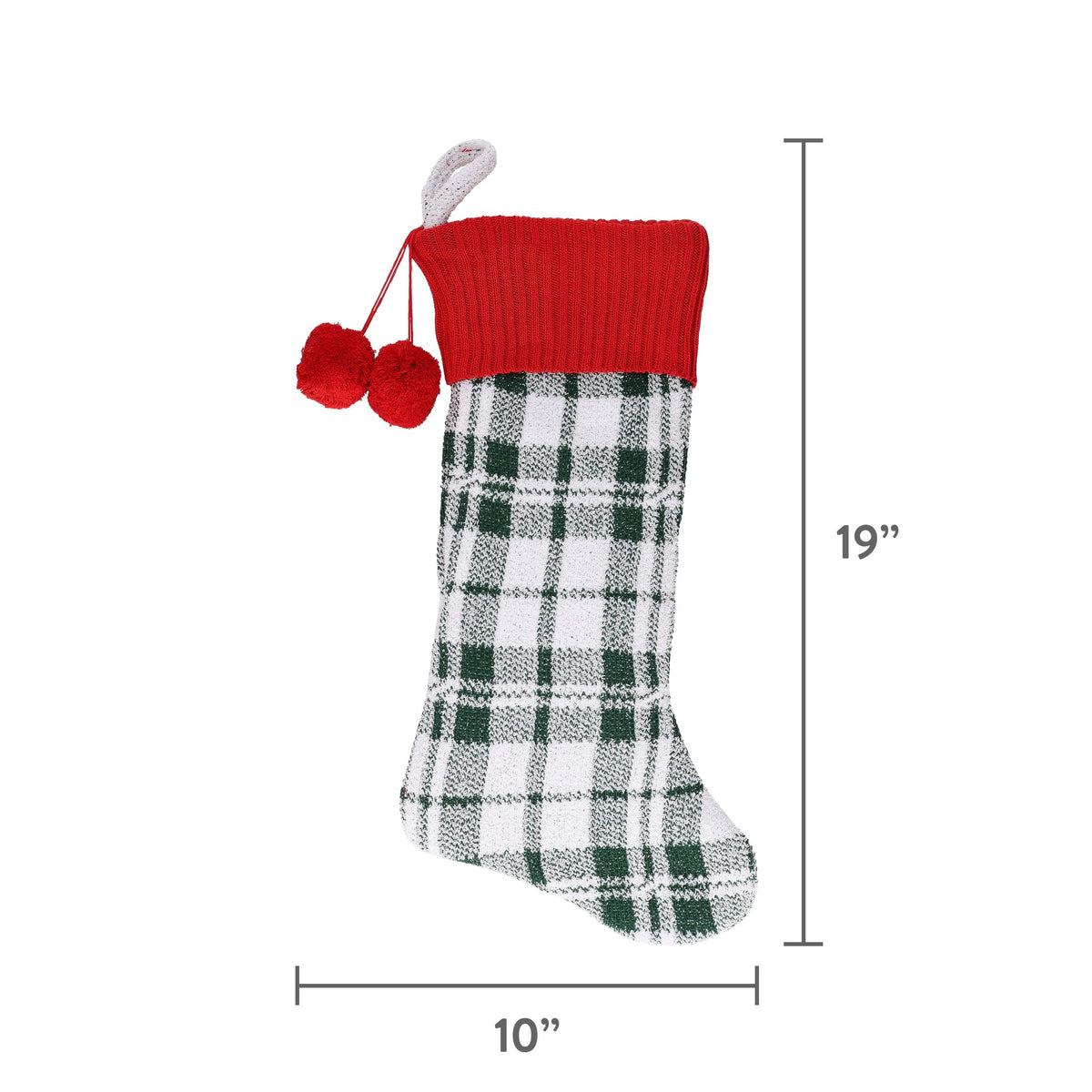 Plaid Christmas Stocking, Green/Red/White, 19", by Holiday Time