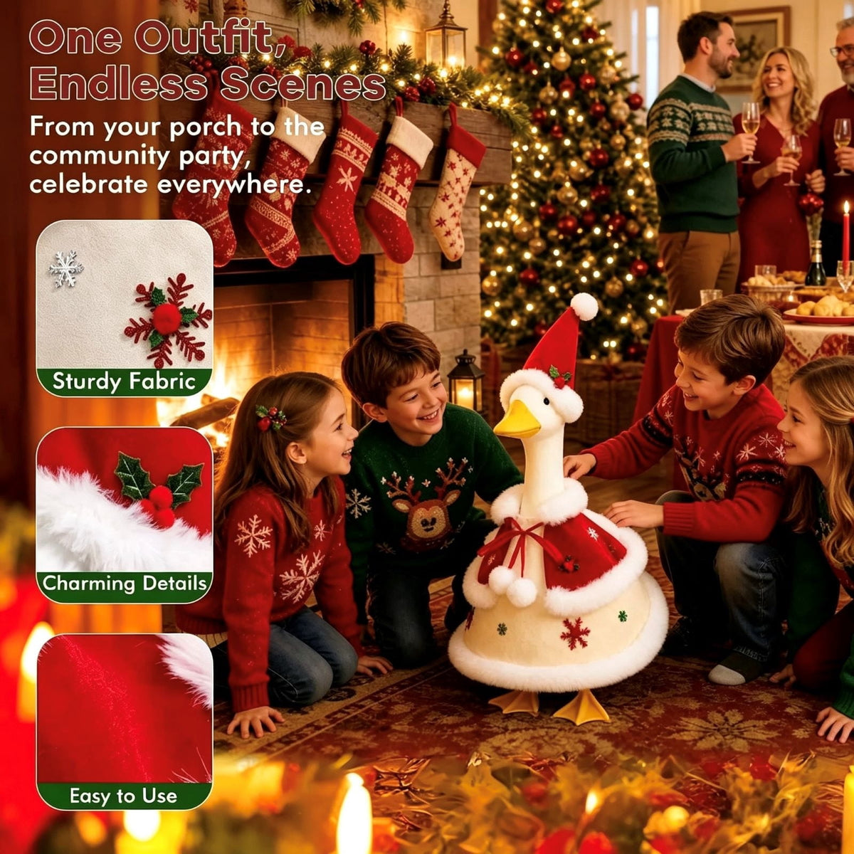 Aurorax Christmas Goose Clothes for Cement Goose Porch Goose 23"/17",Porch Goose Outfit 19 inch,Red Holiday Porch Goose Clothing Accessories for Garden Lawn Yard