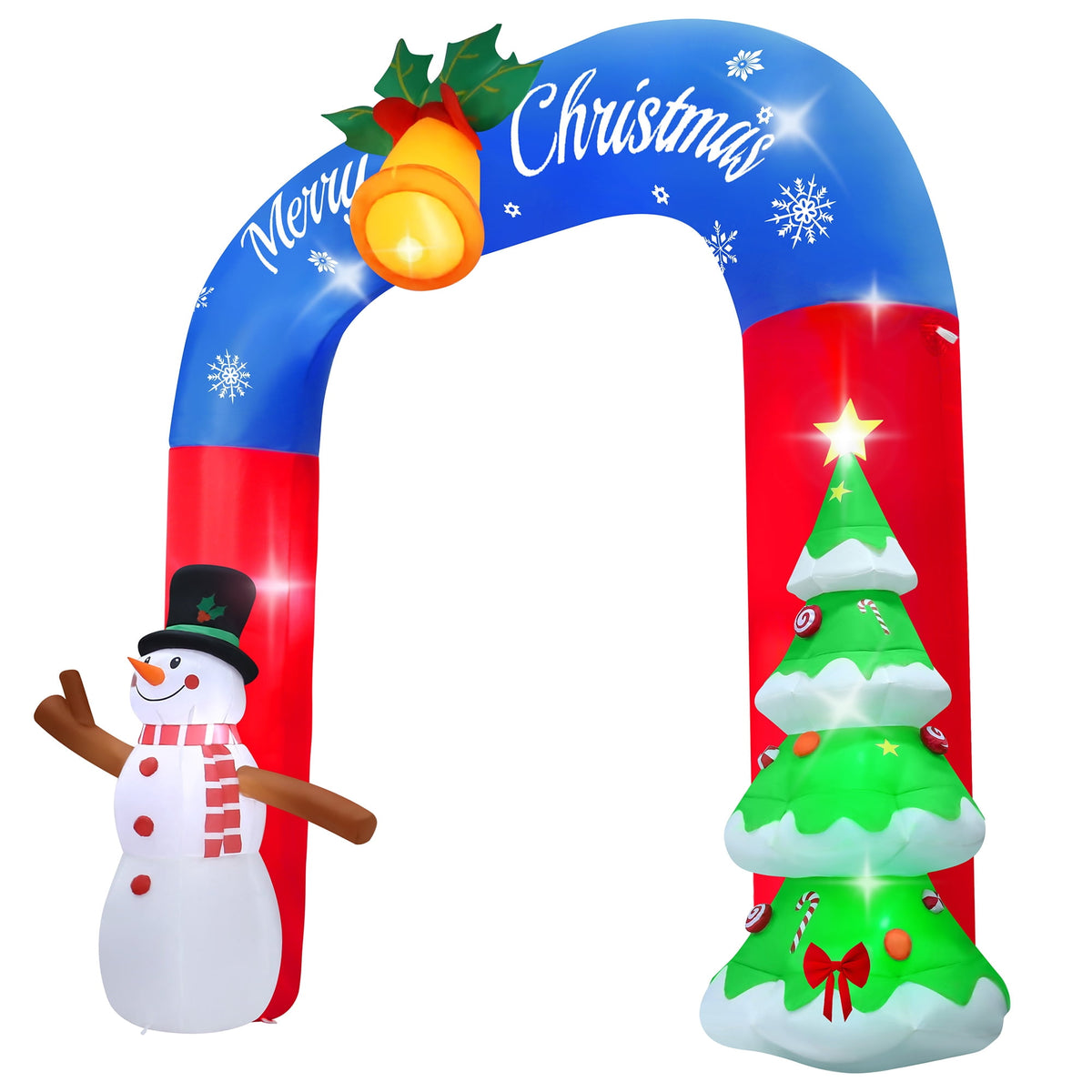 Yexmas 8FT Christmas Inflatable Archway,Christmas Blow Up Yard Decorations with Santa Claus and Snowman,Outdoor Christmas Decorations with Bow LED Lights