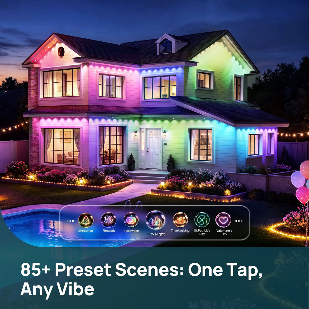 Linkind Smart Permanent Outdoor Lights Pro 100ft with 72 Lights, Color-Changing LED Strip Lights, Matter Compatible, IP67 Waterproof, WiFi + Bluetooth, Patio, Garden Decor, Holiday Lighting