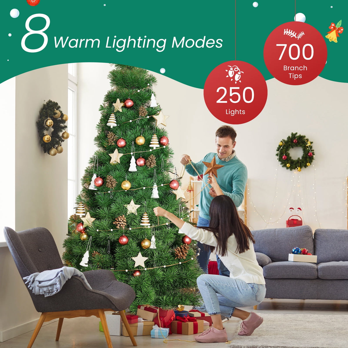 JIOABL 6ft Pre-Lit Spruce Artificial Christmas Tree for Home, Office, and Party Decor