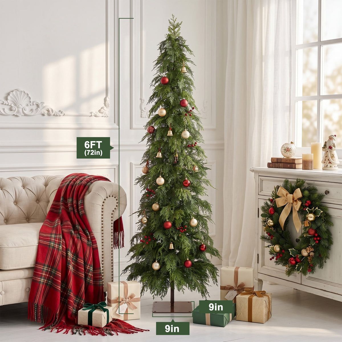 DR.Planzen Artificial Cypress Tree 5FT - Realistic PE Faux Christmas Tree with Stable Iron Base, Artificial Evergreen Tree for Front Porch, Patio, Entryway, Indoor Outdoor Home Decor