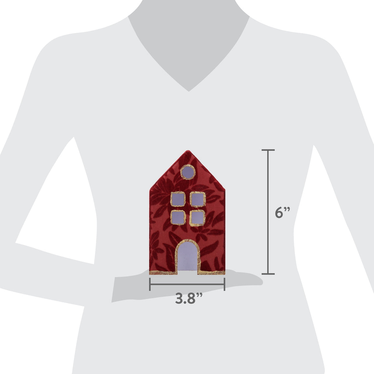 Velvet-Feel House Christmas Decoration, Red and Gold, 6", by Holiday Time