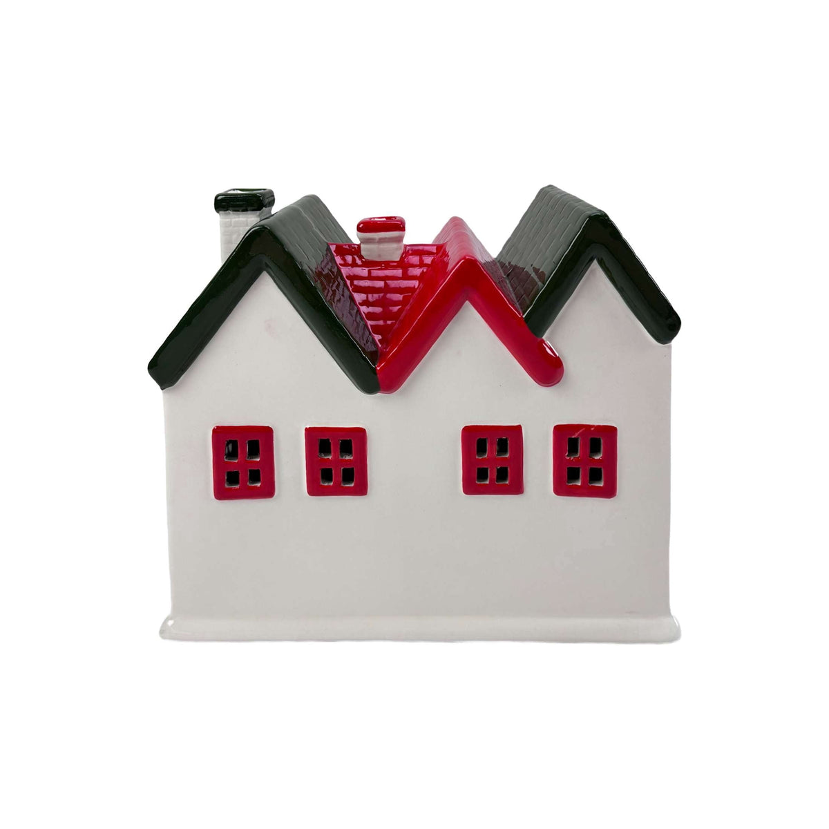 Light-Up Ceramic House Christmas Decoration, White/Red/Green, 7", by Holiday Time
