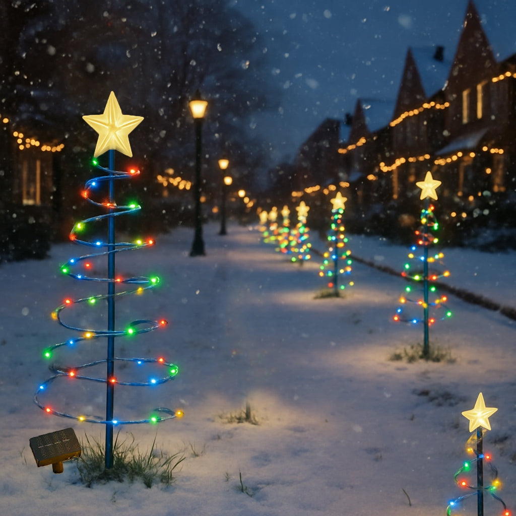 AuroraX Christmas Tree Christmas Decorations DIY 8 Lighting Modes Solar Waterproof Lighted Holiday Yard Stakes Indoor Outdoor Lights Patio Christmas Decorations