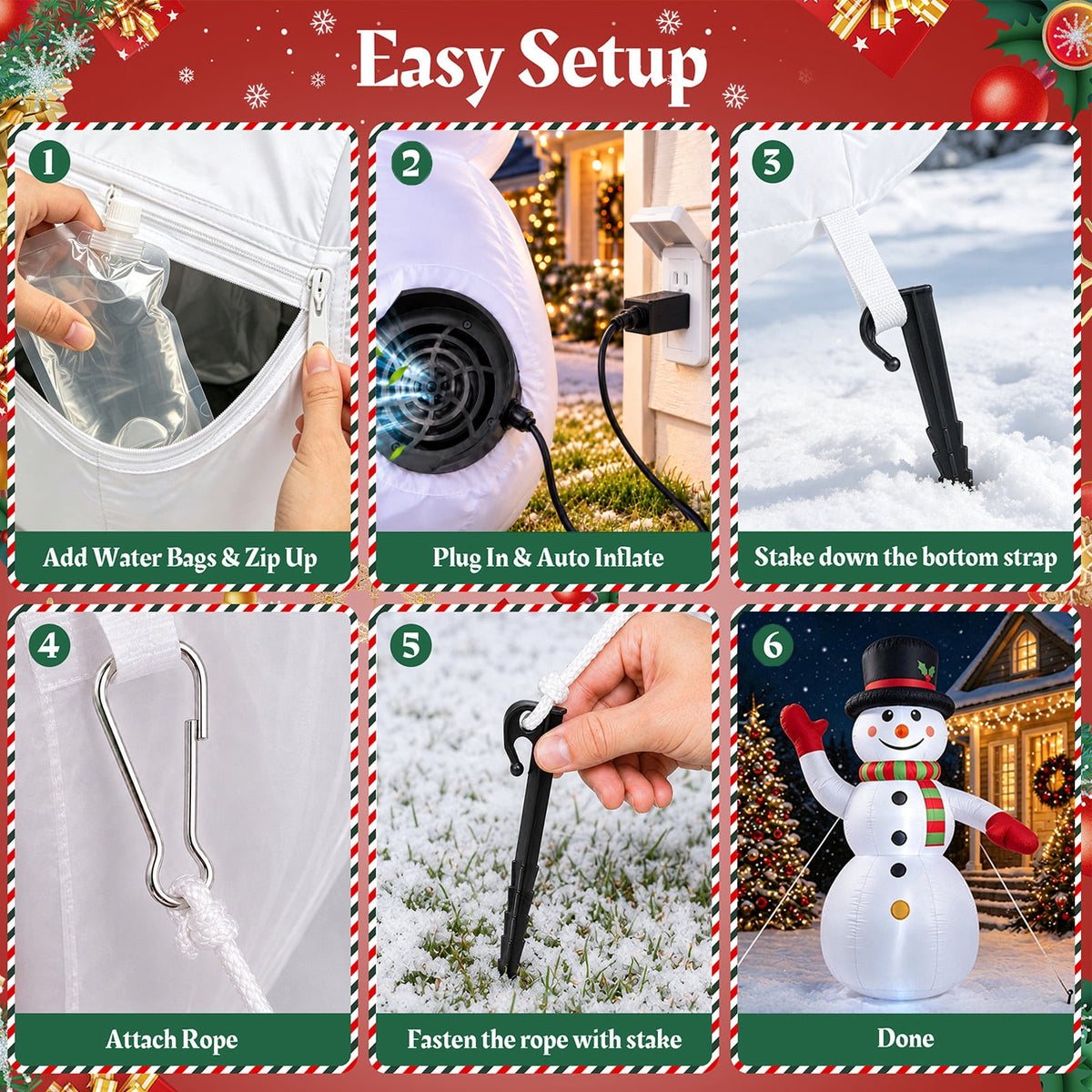 8 ft Christmas Snowman Inflatable with LED Lights, Blow up Outdoor Yard Lawn Decoration for Holiday Decor