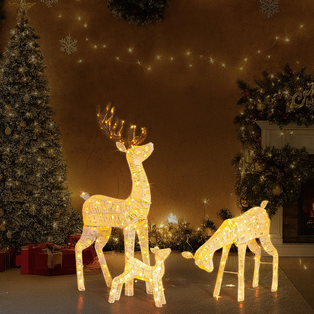 Ktaxon Christmas Outdoor Decor 4FT Lighted Reindeer Set 3Pcs Yard Deer Decorations LED Lights - Gold