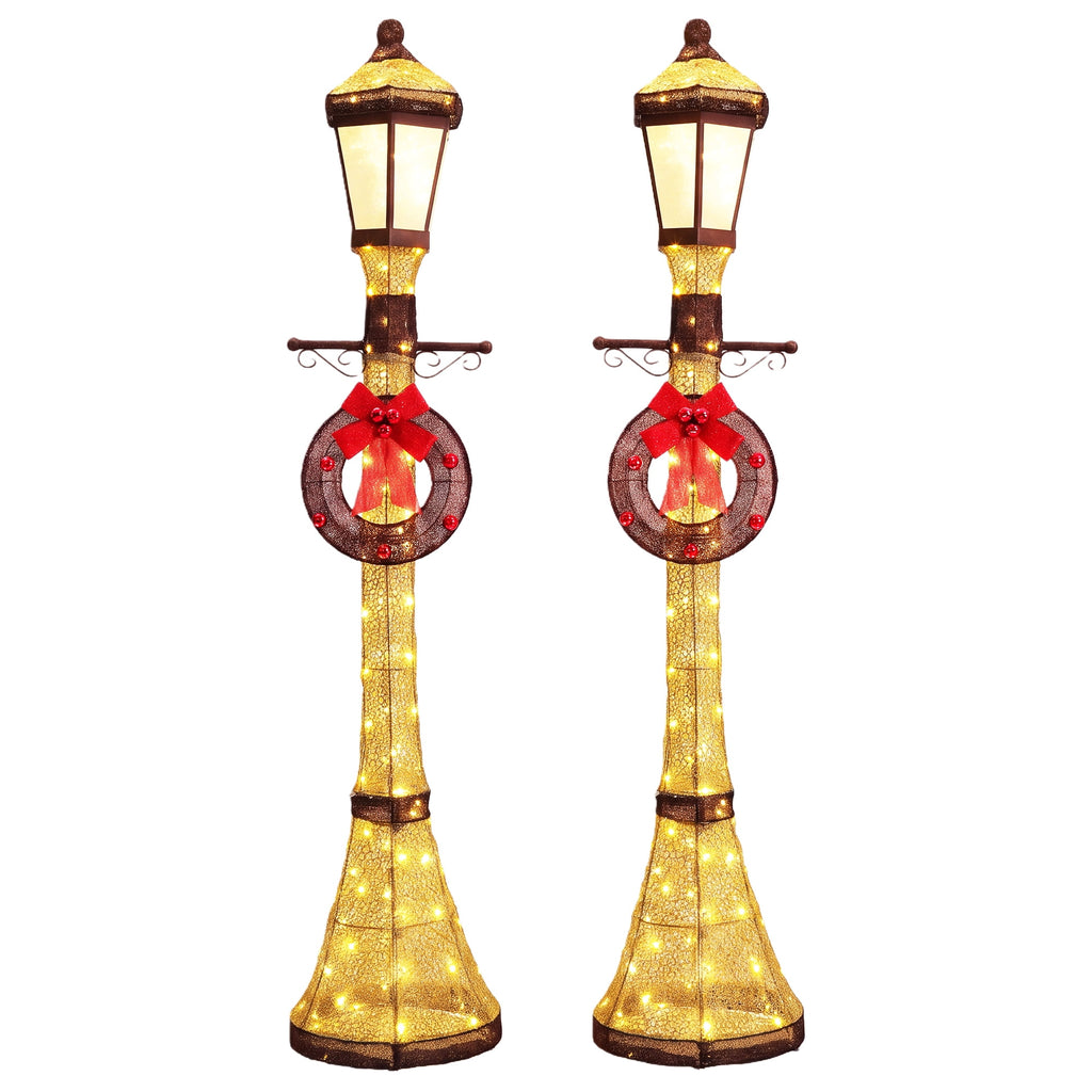 FOOWIN 6FT Christmas Lamppost Set of 2, Outdoor Christmas Lamp Post Decoration with 120 LED Lights, Holiday Porch Lamp Post Decor, Gold