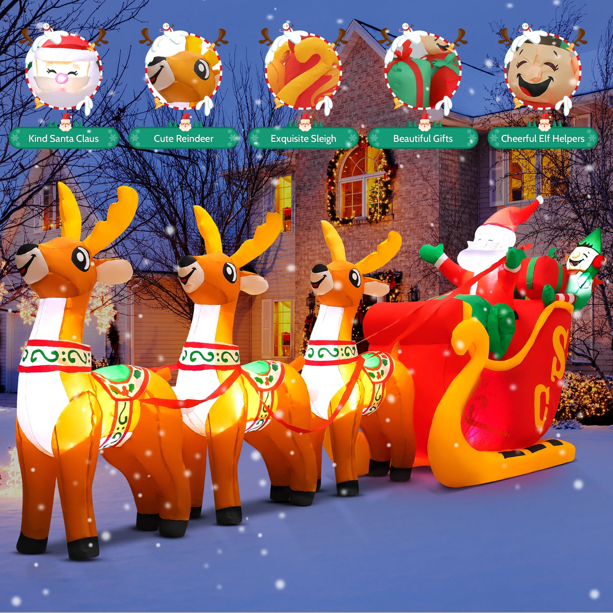 Yexmas 10ft Christmas Inflatable Santa Claus On Sleigh With 3 Reindeer Outdoor Lights Decor for Holiday Decor,Xmas Party,Yard,Garden and Lawn