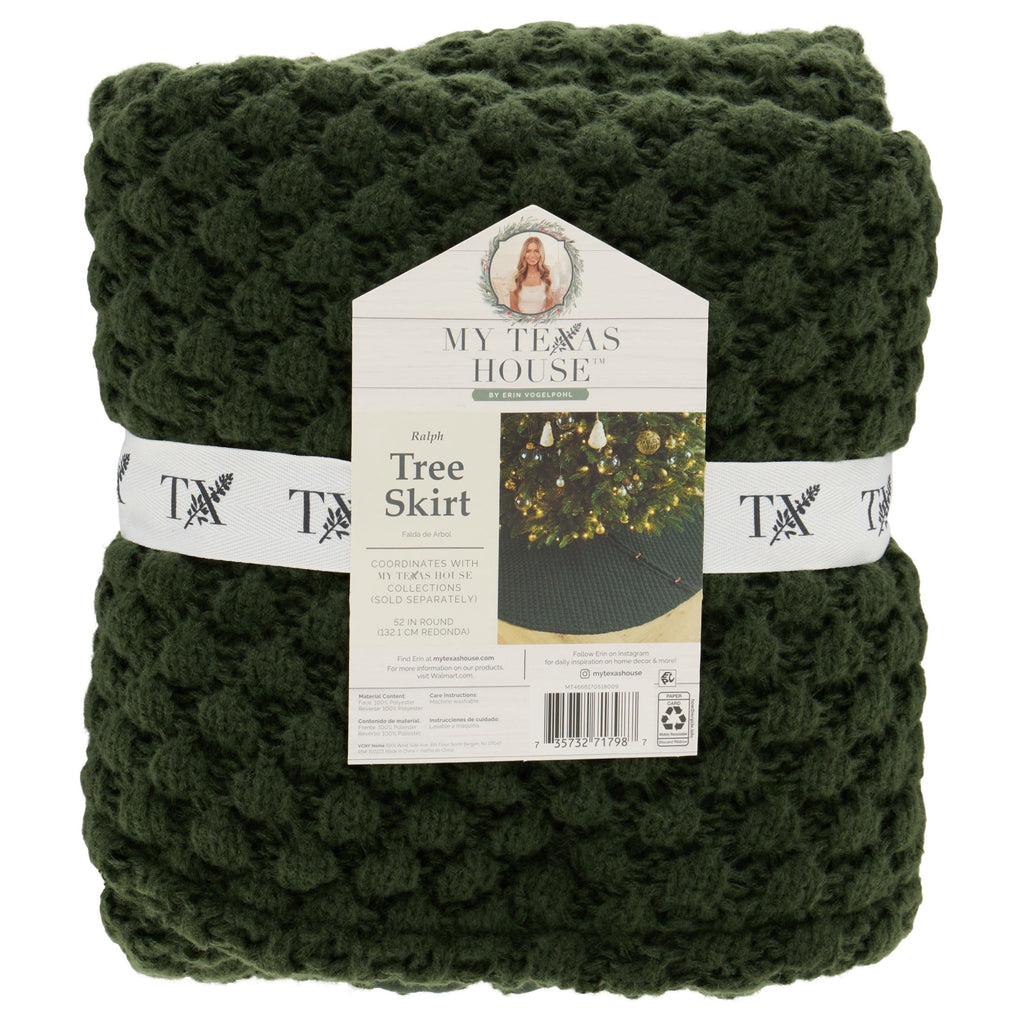 My Texas House Ralph Textured Knit Christmas Tree Skirt, Green, 52"
