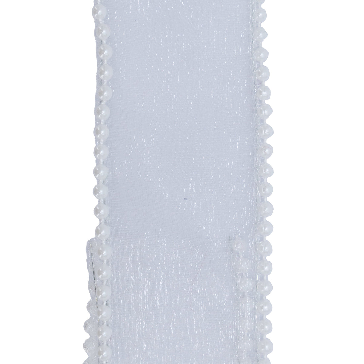 My Texas House White Beaded Sheer Christmas Ribbon, 1.5" x 15'