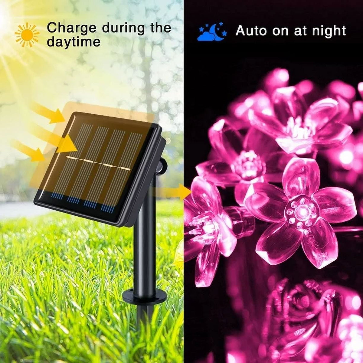 Solar Flower String Lights, Cherry Blossoms Solar Fairy Light,23ft 50 LED Outdoor Waterproof String Lights for Christmas Tree, Home, Garden, Wedding, Patio, Party Decorations(pink)