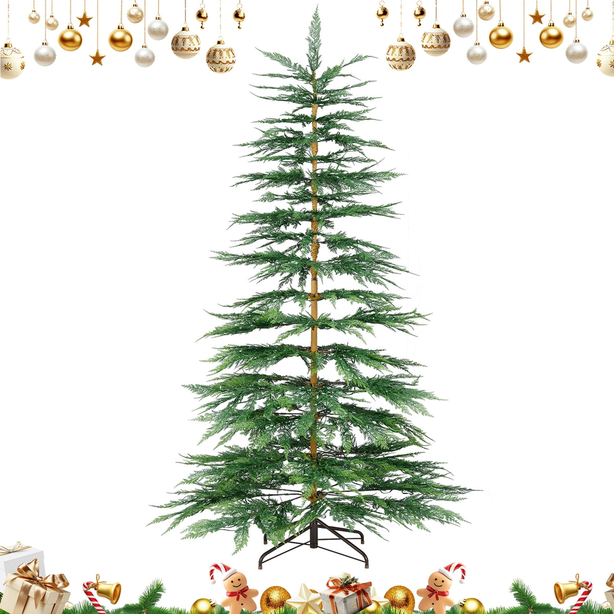 Costway 6.5 FT Pre-Lit Cypress Christmas Tree Hinged with 470 PE Branch Tips Timer & 430 Lights