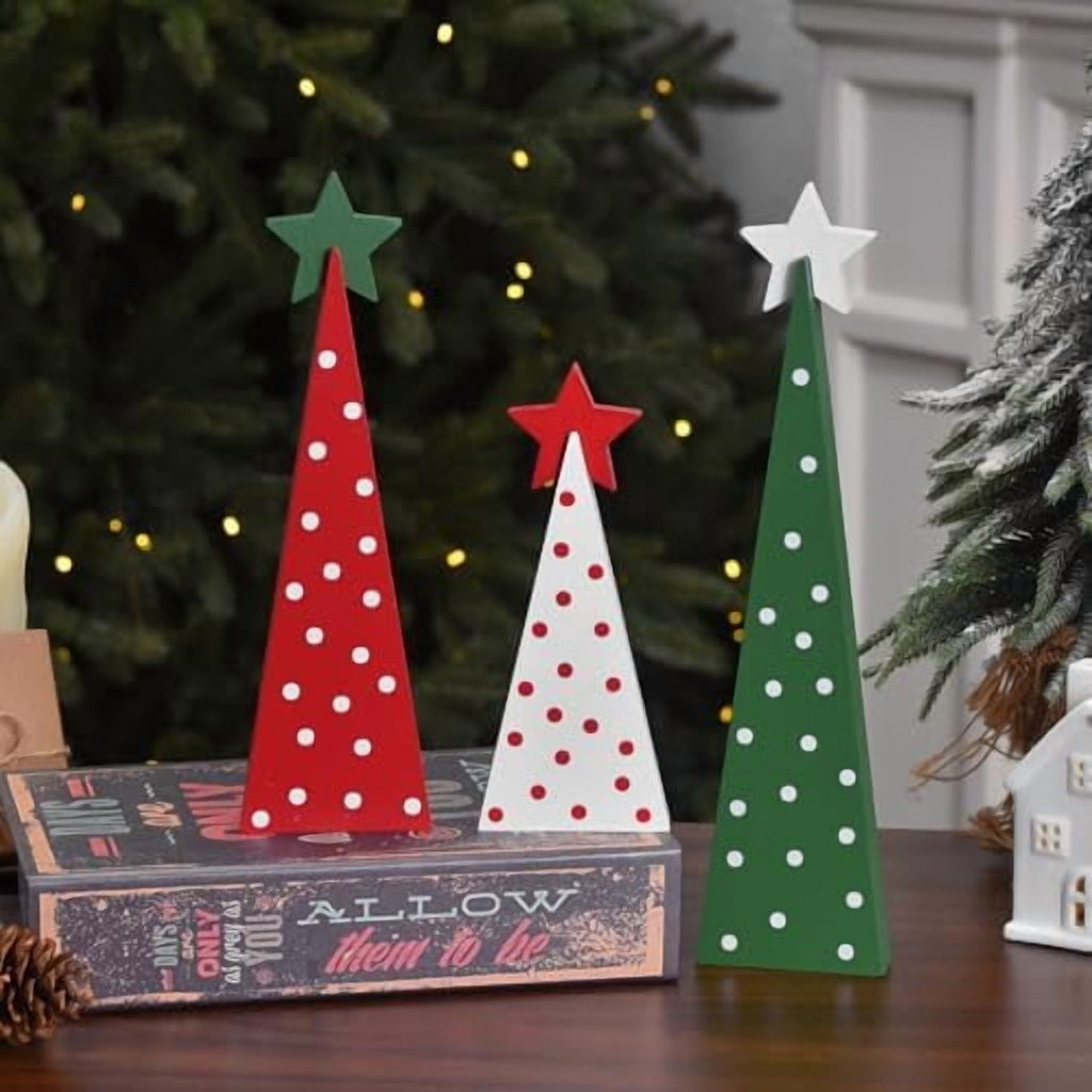 3 Piece Wooden Christmas Tree Tabletop Decor Rustic Double Sided Tiered Tray Signs for Home Office Farmhouse