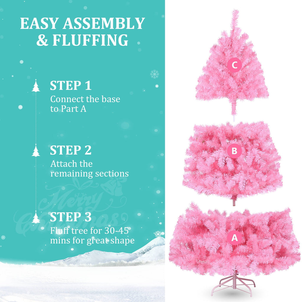Funcid 6ft Green Artificial Christmas Tree, Hinged Spruce Full Tree with 1477 Branch Tips, Foldable Metal Stand, New PVC Material, Xmas Tree for Indoor and Outdoor Decoration