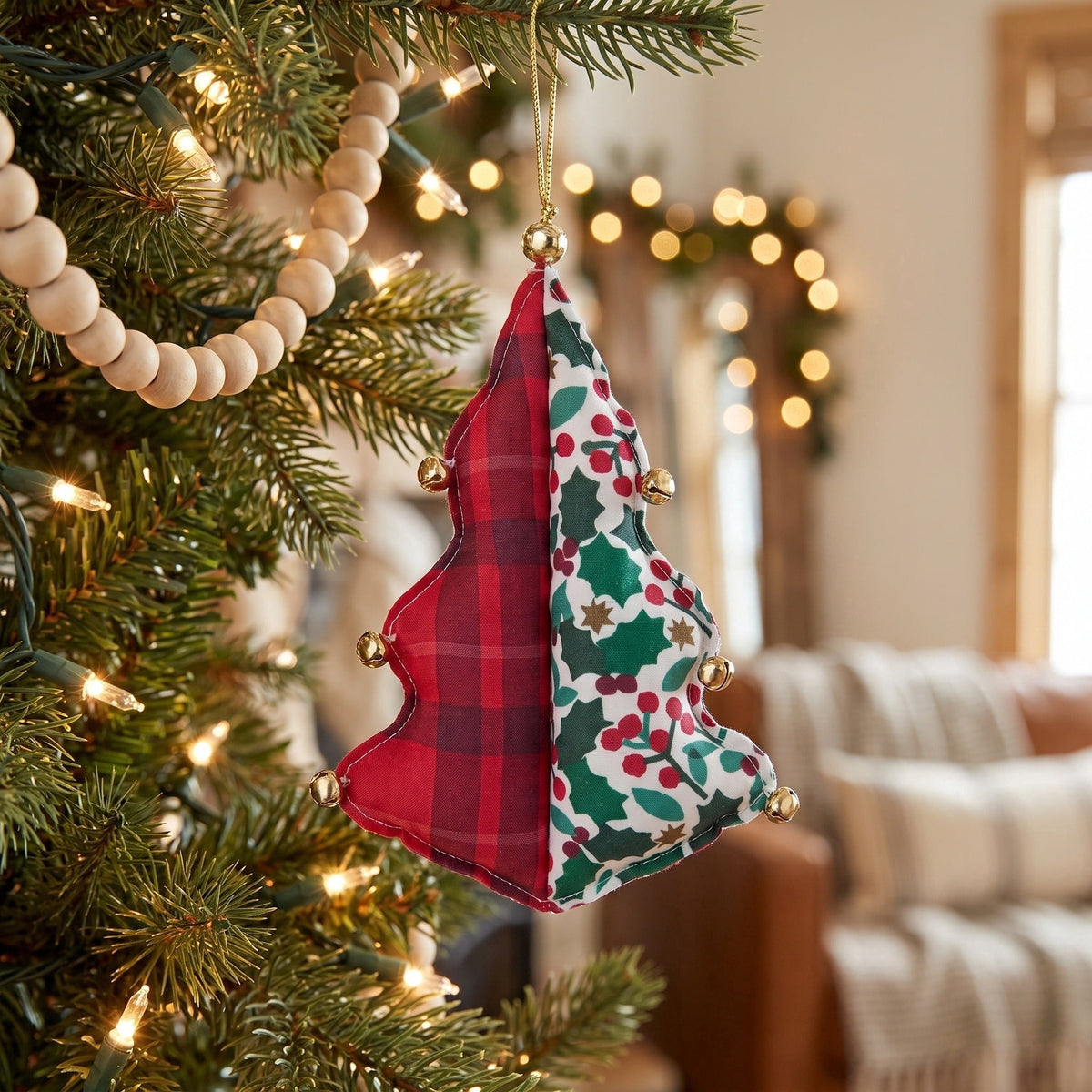 Red/White/Green Fabric Tree Christmas Ornament, 5.5", by Holiday Time