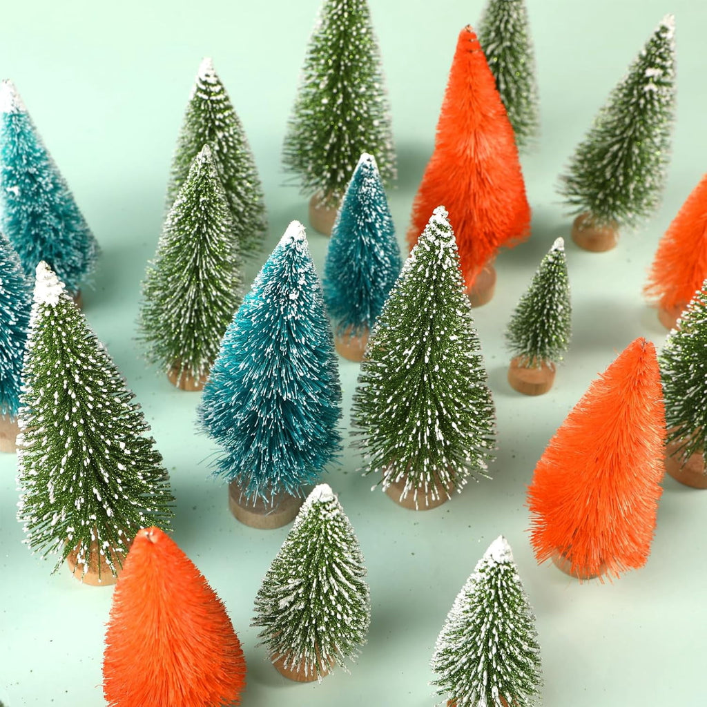 8 Pcs Artificial Mini Christmas Trees, Miniature Pine Trees Sisal Trees with Wood Base Tabletop Christmas Tree for Christmas Xmas Holiday New Year