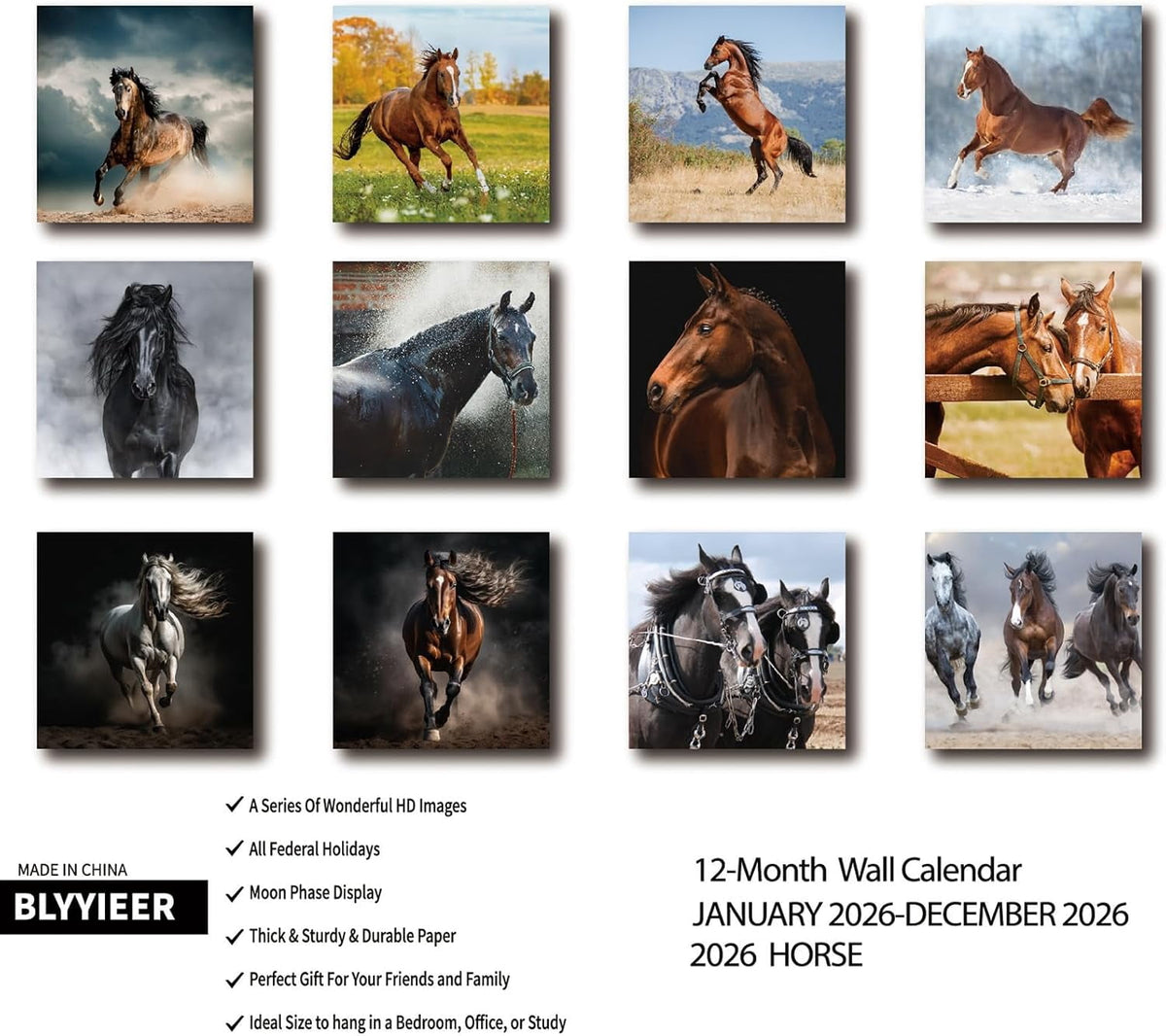 2026 Wall Calendar,Wolf Calendar 2025-2026,Wolf Monthly Wall Calendar, 12" x 24" Open,Family Planner Calendar with Wolf, Home & Office Organizer,Hangable