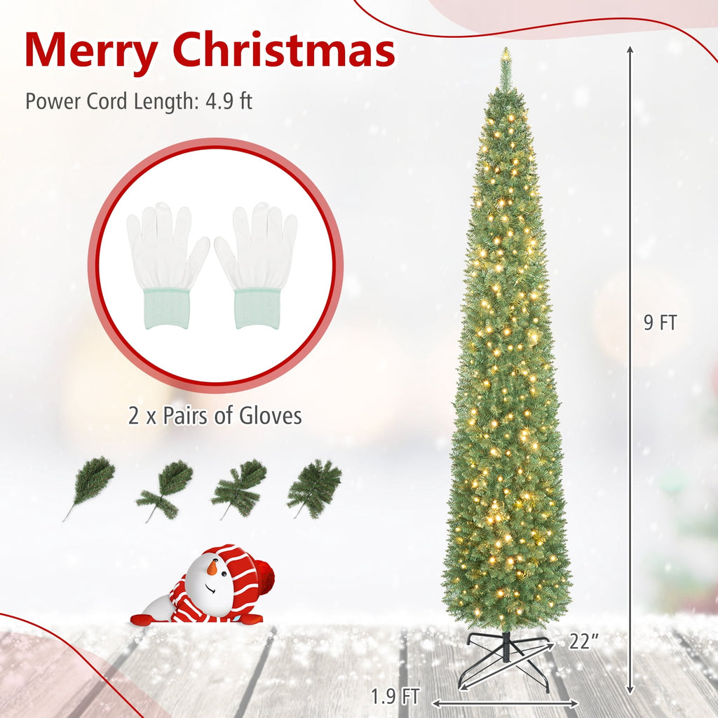Costway 5 FT Pre-Lit Pencil Christmas Tree with 150 LED Lights & 296 Branch Tips Party
