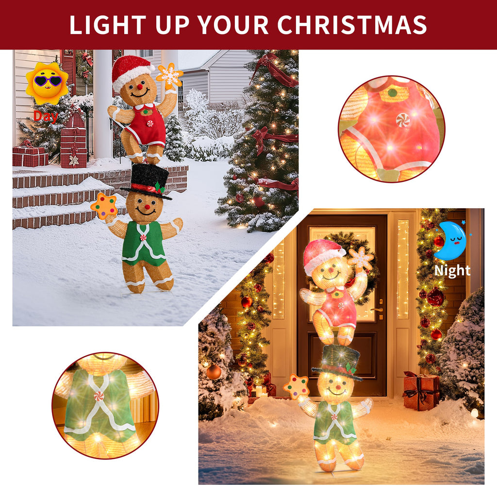 DEORAB 2-Pieces Outdoor Christmas Gingerbread Man lghting Decorations Xms Indoor Yard Garden Lawn Holiday Festive Light-up Decor, 70 LED Lights